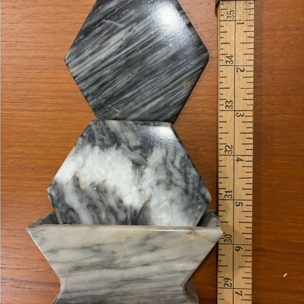 Hexagonal Marble Coasters Black and White Marble Coaster Set With Modern Holder
